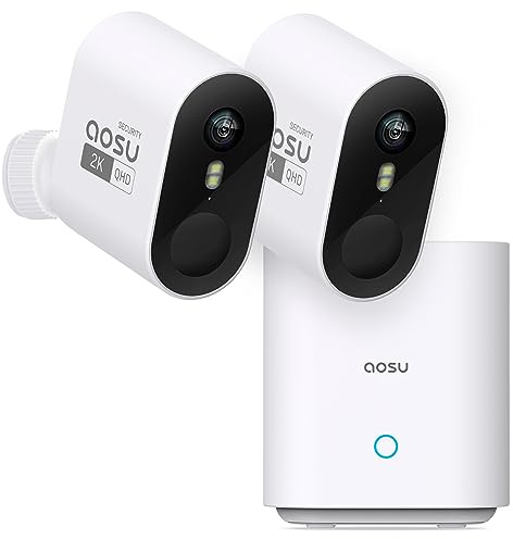 aosu Security Cameras Wireless Outdoor Home System, True 2K HD Night Vision, No Subscription Required, Long Battery Life, 166° Wide View, Spotlight & Siren Alarm, Motion Alert, Support 2.4 & 5GHz WiFi