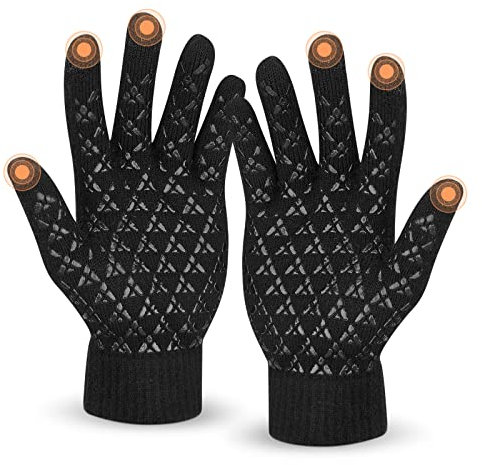 SIHOHAN Thermal Gloves for Men and Women Winter Touch Screen Gloves Anti-Slip Warm Lining Glove for Driving Running Cycling(Black)