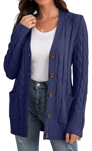 GRECERELLE Maglioni da donna a maniche lunghe con tasche e bottoni Cardigan con tasche da donna con maniche larghe in maglia oversize per autunno inverno primavera, XL