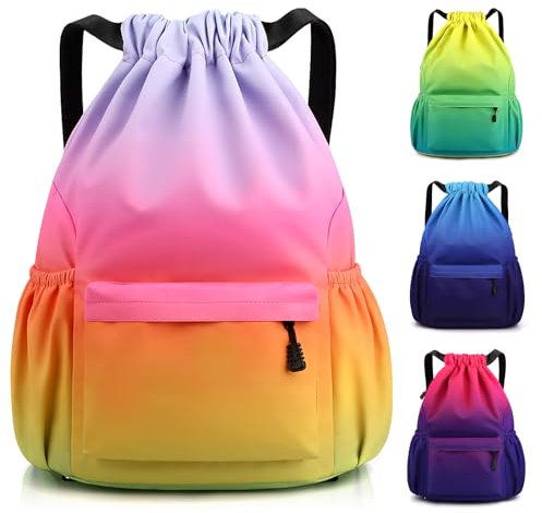 Sarsumir Turnbeutel Sportbeutel Damen Jungen, Wasserdicht Große Kapazität Beutel mit Kordelzug Rucksack, Kordelzugbeutel Turnbeutel Herren Mädchen für Gym Schwimmen Sport, Regenbogen
