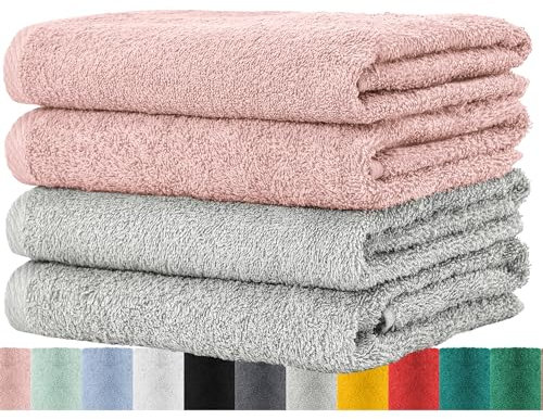 BaSaTex - Juego de toallas para hogar e invitados 4 unidades - Toallas de rizo con lazo para colgar de algodón suave en 50 x 100 cm - Toallas para baño con certificado Öko-Tex Standard 100 - Gris Rosa