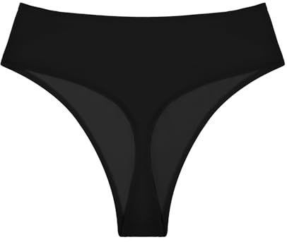 Annbon High Waisted Thong Bikini Bottoms for Women Rave Bottoms High Cut Bathing Suit Swimsuit Bottoms, Schwarz, Large