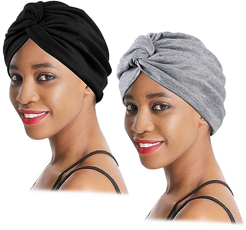 XEPST 2 Pezzi Turbante Chemioterapia Donna, Copricapo Africano Cappello Elastico Berretto Pre Annodato per Perdita di Capelli