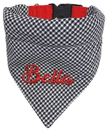 Hundehalstuch als Halsband Verstellbar optional mit Wunsch Namen bestickt Hahnentritt Pepita Tuch Halstuch dog bandana
