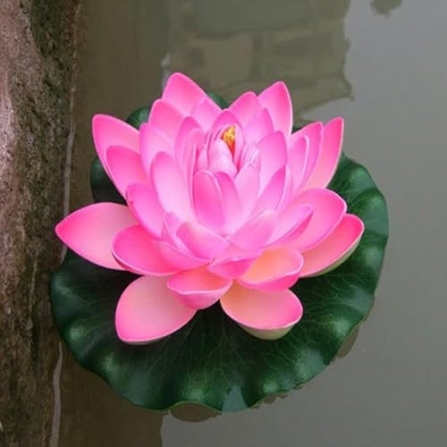 ZEYRU 18 cm künstliche Seerose, schwimmende Lotusblume, Teich-Aquarium-Dekor, Mehrfarbig, lebensechte Seerose, Landschaftsdekoration, Hellrosa