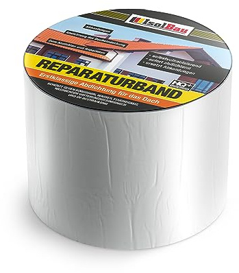 Isolbau Butyl Reparaturband - Aluminium, 100 mm x 10 m - Abdichtungsband für Dach, Loch, Rohr, Wohnmobile - Wasserdichter Schutz gegen Korrosion Witterung & UV-Bestrahlung - Selbstklebende Klebeband