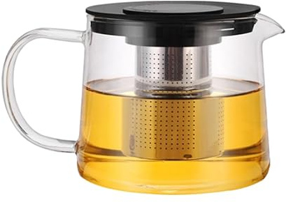 Théière en Verre Chauffable 600ml, Poignée Confortable | Couvercle Évent, Verre Résistant à Chaleur, Design Élégant, Usage Quotidien, 1 Pièce