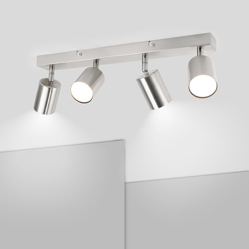 Ketom GU10 Deckenstrahler LED, Deckenstrahler 4 Flammig | LED Deckenleuchte Schwenkbar, Silber Deckenlampe Spot, Modern Strahler Deckenspot für Küche, Wohnzimmer, Schlafzimmer