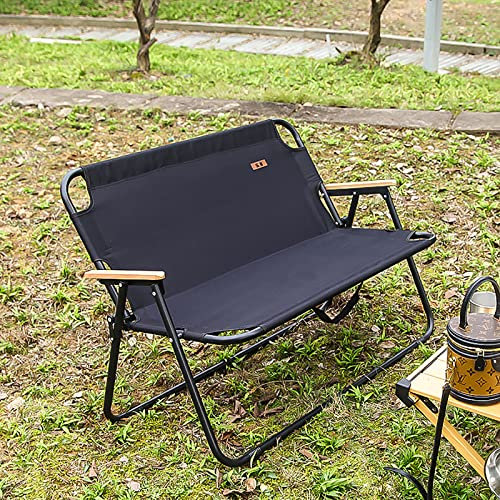 Outdoor TRAGBARER Klappbankhocker,Leichter Campinghocker,Loveseat Klappbank-Ruhesitz,Sommerreisebankstuhl Zum Wandern Angeln-Schwarz 108x61x72cm(43x24x28inch)