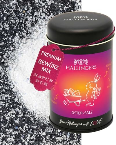 Hallingers Genuss Manufaktur Salz Oster-Geschenk - Gourmet-Qualität zum Kochen in edler Geschenk-Dose Mystisches Oste... für Meersfrüchte, Fleisch & Trüffel, Ostern Körbchen für Frauen Männer