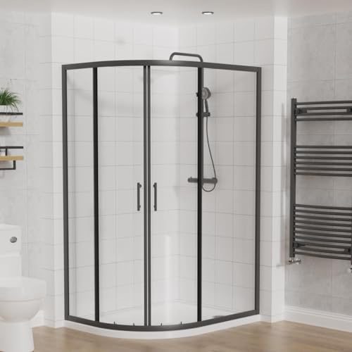 Aquariss Offset Quadrant Shower Enclosure Cubicle Black 1200x900x1900mm | Quick Assemble, Sliding Doors, Aluminum Profile, 6mm Tempered Glass, Easy Clean, Stainless Steel Handle, Wall Adjustable