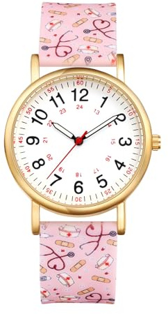 JewelryWe Uhren Damen Silikon Schwesternuhr Wasserdicht Analog Quarz Armbanduhr Frauen Gummi Armband Uhr mit Pulsberechnung für Krankenschwester Ärzte Sanitäter