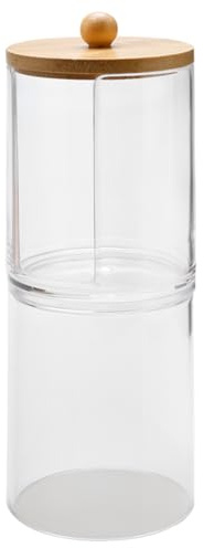 GLADFRESIT Cotton Pad Holder Stackable Floss Swab Holder Dispenser with Bamboo Lid for Qtips Cotton Ball Jewellery Cosmetic Organiser for Bathroom Kitchen Jar Canister