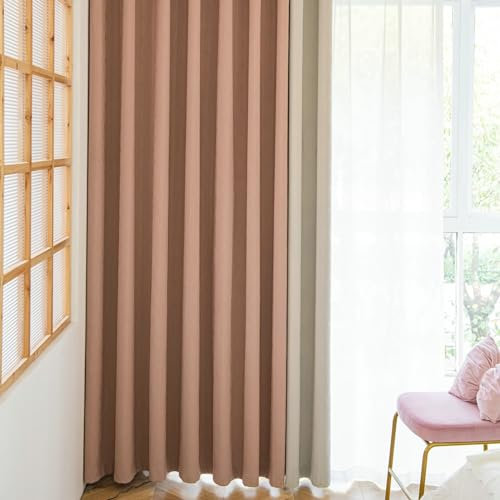 Ayoiow Verdunkelungsvorhänge Thermo, Vorhänge Verdunkelung Mit Ösen, Chenille Gardinen Vorhänge 2Er Set, Rosa Und Weiß, 132X183CM