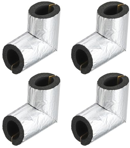 PATIKIL 1 Elbow Insulation Tubing, 4Pcs Self Adhesive Water Pipe Insulation Tube Foam Tubes Sleeve Cover Wrapping with Aluminum Foil for Heat Preservation Freeze Protection, Black