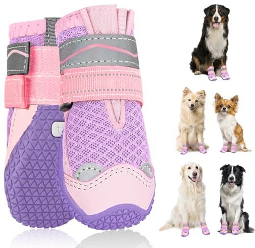 SlowTon Dog Boots for Injured Paws Waterproof, Non-Slip Paw Protector for Rainy Snowy Breathable for Hot Pavement, Puppy Shoes with Adjustable Reflective Strip Dual Washable for Small Medium Large Dog