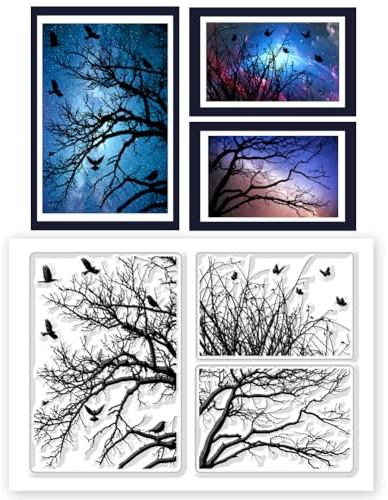 CHGCRAFT Tree Branches Silhouette Clear Silicone Stamps Transparent Craft Stamps, for DIY Scrapbooking Card Making Photo Album Journal Decoration 4.3x6.3 Inch