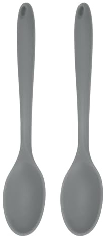 sourcing map 2Pcs Silicone Spoons, Heat Resistant Kitchen Cooking Utensil Spoon for Cooking, Mixing, Stirring and Serving, Grey