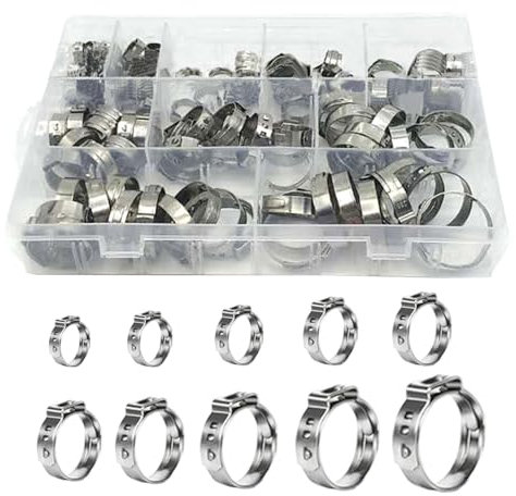 120Pcs Single Ear Hose Clamps, Durable 304 Stainless Steel Adjustable Hose Clamps Polished Tube Hoops for Water Pipe Tube Pool Hose