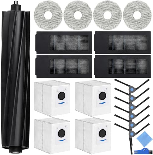 EATBALE Replacement Parts for ECOVACS DEEBOT X2 Omni / X2 / X2 Pro Robot Vacuum Cleaners 4 Dust Bag 4 HEPA Filter 4 Mop Cloth 1 Main Brush 6 Side Brush Attachment Accessories Kit Spare Parts