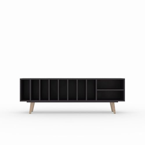 TV Schrank SILENE, lackiert NCS 8005r50b Dunkelviolett, Violett schwarz, Violett schwarz, Vinyl und Plattenspieler skandinavisches Sideboard, 180 x 56 x 43 cm