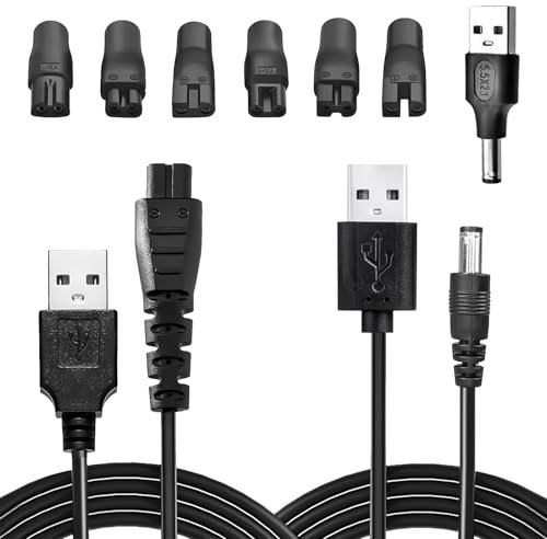 Bisienya 9 Pcs Shaver Cable Kit, USB Shaver Charger, Electric Shaver Chargers for All Kinds of Electric Hair Clippers/Razors