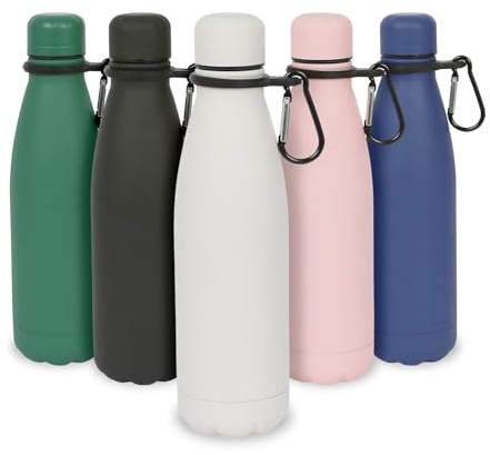 Harbour Housewares Stainless Steel Water Bottle with Carabiner Clip - 500ml - Matt White - 1x Metal Cold Drink Drinking Vacuum Drinks Flask with Leak Proof Lid for Adults & Kids Gym, Sports, Travel