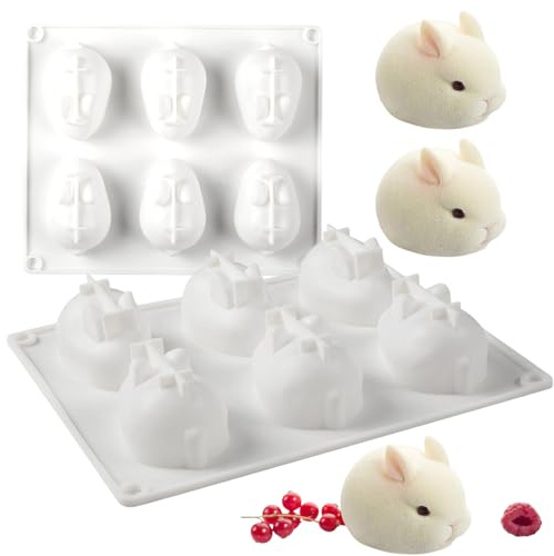 2 Pcs Easter Bunny Silicone Molds 3D Rabbit Shape Silicone Chocolate Molds DIY Baking Mould Mousse Cake Pudding Jelly Dessert Fondant Cheesecake Soap Ice Tray Chocolate Candy Molds