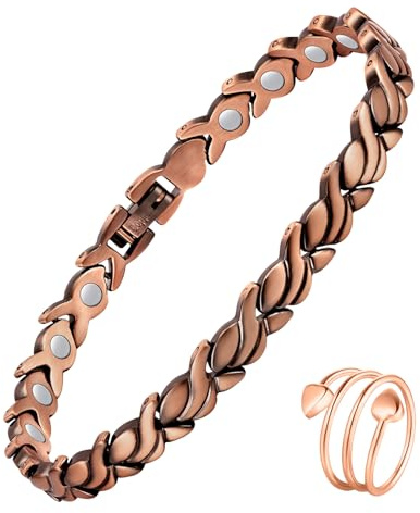Jecanori 99,99 % ren koppar magnetiskt armband för kvinnor, effektivt ultrarobust koppararmband för kvinnor med presentförpackning och borttagningsverktyg, 22cm, Koppar