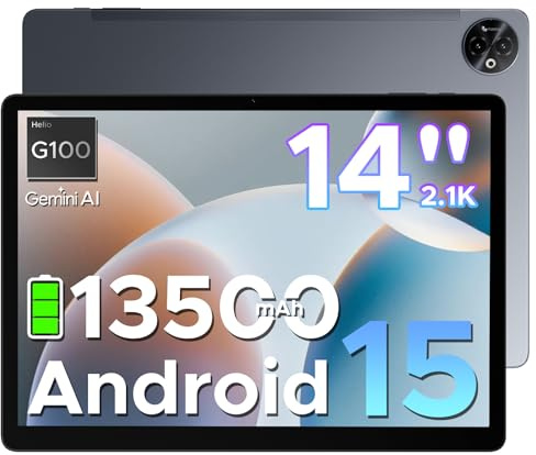 Tab E3 Max Android 15 Tablet 14 Zoll Gemini AI 13500mAh Großer Helio G100 Octa Core 32GB RAM+256GB ROM (2TB TF) 2.1K (2160 * 1440) Display Gaming Tablet, 16MP+8MP 4G LTE/5G WLAN/GPS/GMS