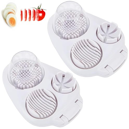 Cortadora de huevos de 3 modos para huevos duros, cortadora de huevos 3 en 1 con alambre de acero inoxidable, cortadora de huevos de 3 modos práctica para cocina (2 Pcs)