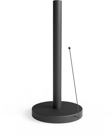 MINISMUS Porta Rotolo da Cucina – Portarotolo in Acciaio Inox con Barra di Stabilizzazione, Senza Forature – Portarotoli Moderno per Rotoli Standard (Nero)