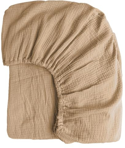 Boqingzhu Muslin Baumwolle Spannbettlaken 140x200cm Beige Khaki Braun Atmungsaktiv Weich Hautfreundlich Spannbetttuch Bettlaken für Matraze bis 30cm Boxspringbett Topper