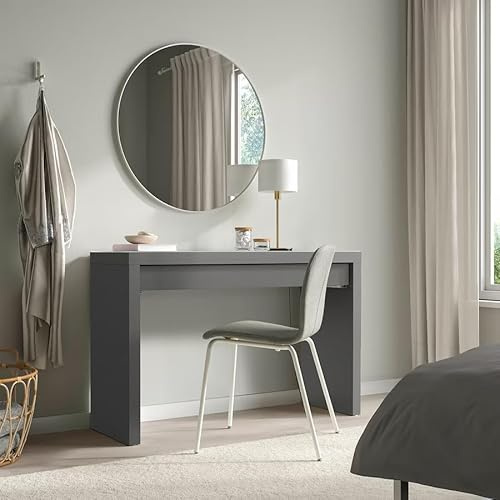 ZRIZAURA MALM Dressing Table, 120x41 – Vanity Desk with 1 Drawer, Tempered Glass Top, Fibreboard with Acrylic Paint Storage for Makeup, Jewelry & Essentials (DARK GREY)