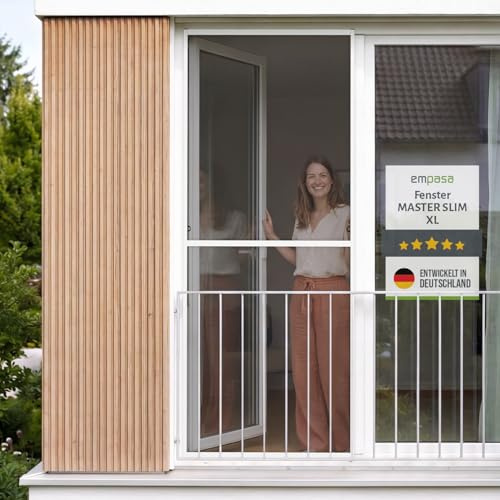 empasa Insektenschutz Fliegengitter Fenster Master Slim XL mit Alurahmen | in verschiedenen Farben, individuell zuschneidbar, Größe:130 x 220, Farbe:weiß