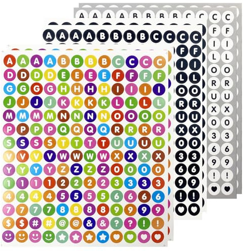 6 Sheets 0.5 Inch Small Round Dot Letter Stickers, Alphabet Number Symbols
