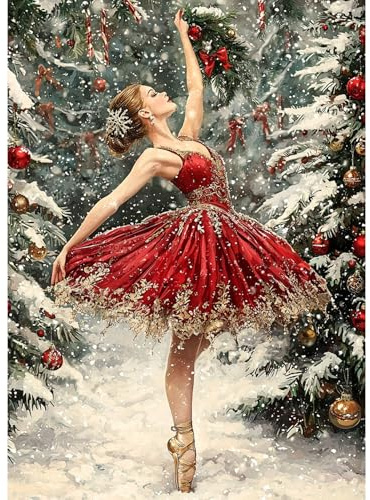 MAXBYE Christmas Tree Diamond Painting Erwachsene Kits, DIY Diamond Art Komplett Set Elegante Ballerina, Runde Gem Kunst Kunsthandwerk Diamant Bilder Home Wall Weihnachten Decor 30x40cm