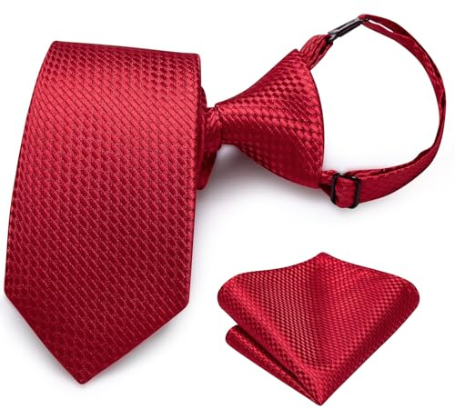 Hi-Tie Seidenkrawatten-Set für Jungen, Größe 8–11, vorgebundene Krawatten für Jungen, blau, rot, grün, Kinder-Krawatte und Einstecktuch, Set für Hochzeit, Rot B, M