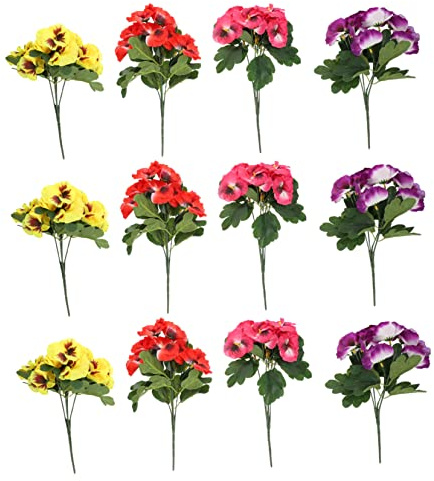 FIXOSHEE 12pcs Realistic Flowers Bunches Artificial Fake Simulated Flower Decor Wedding False Plant for Outdoor Garden Party Home Decoration
