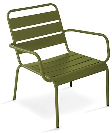Oviala Fauteuil de Jardin Bas Relax Acier Vert Kaki - Palavas