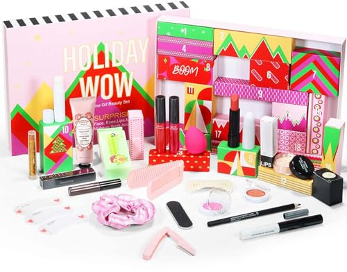 Adventskalender 2025 Beauty, 20 Stück Make Up Adventskalender 2025 Frauen, Adventskalender Schminke, Weihnachten Bestes Geschenk Für Mädchen, Christmas Countdown Kalender mit Lipstick und Mascara