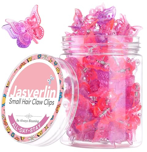 JASVERLIN Mini Schmetterling Haarklammer, Y2K Kleine Haarspangen 50 Stück | Haarschmuck für Frauen 90er Stil, Niedliche Kleine Haarclips im 2000er, für Teenager Festivals Partys, Rosa Lila Farbverlauf