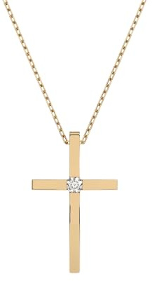 EDELIND 0.03 ct Diamant Kreuz Kette Gold 585 - Kreuzkette für Damen & Mädchen - Geschenk zur Kommunion & Taufe