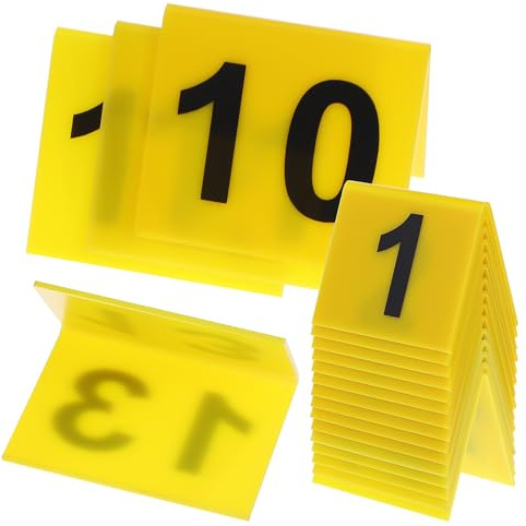 BESPORTBLE Lot de 15 Marqueurs de Table en Plastique Acrylique 55 X 63 CM Fond Jaune Chiffres Noirs Numéros de Table pour Restaurants Scènes de Crime et Jeux Accessoires de