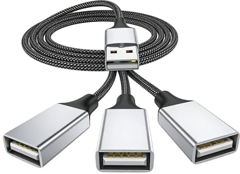 Leloco Splitter USB 1 a 3, 1 m, cavo USB Y, 1 spina a 3 prese, adattatore USB 2.0 per trasmissione di corrente e dati, adatto per Mac, auto, PS4, laptop, ecc.