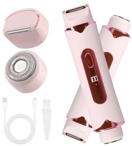 Rasoir Electrique Femme 2 en 1, LCD Tondeuse Femme Intime Étanche IPX7 | Épilateur Visage Femmes, Rasoir Femmes Maillot pour Bikini Visage Aisselles Sensible Jambes Utilisation Humide Recharge USB