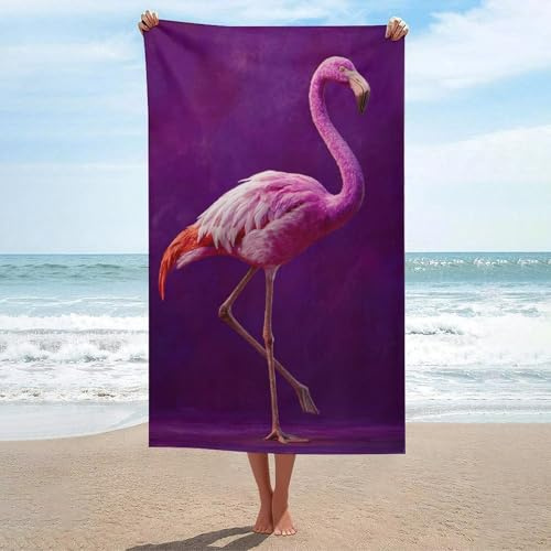 Toalla de playa con diseño de flamenco rosa en terciopelo violeta, sin arena, toallas de ducha grandes, multiusos, absorbentes, para baño, piscina, 130 x 80 cm