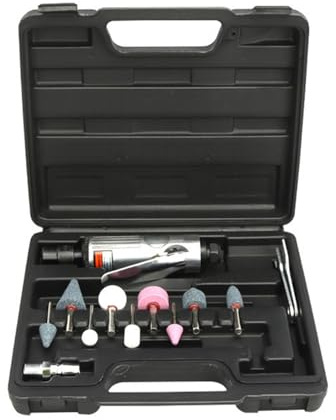 Dioche 1/4 Zoll Druckluft-Stabschleifer-Set – Pneumatisches Rotierendes Schleifwerkzeug mit 10 Schleifköpfen, 3-mm- und 6-mm-Spannfutter, 20.000 U/min, Aluminiumgehäuse, Einfach zu Bedienen, Perfekt
