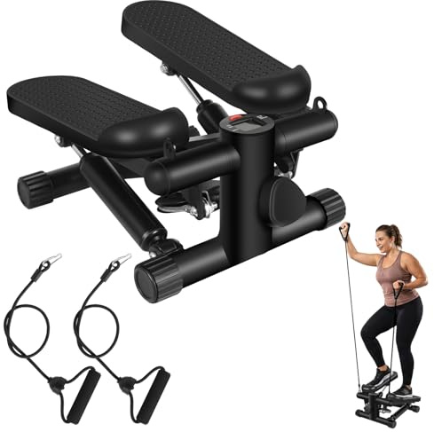 Mini stepper per esercizi a casa, resistenza regolabile per scale con monitor LCD, pedali antiscivolo e fasce di resistenza per allenamento cardio completo del corpo