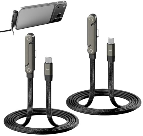 MADGININE 2 Pcs 2-in-1 240w Fast Charging Stand Data Cable with Bendphone Accessories Invisible Foldable Phone Stand Charger 1.5m Braided Type-C Charger for Smartphones